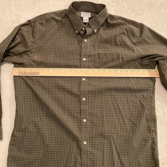 L.L. Bean Olive Green Checked Button Down Shirt Mens Size Large - Picture 6 of 8